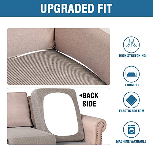 H.VERSAILTEX Super Stretch Individual Seat Cushion Covers Sofa Covers Couch Cushion Covers Slipcovers Featuring Thick Jacquard Textured Twill Fabric (3 Piece XL Sofa Cushion Covers, Taupe)