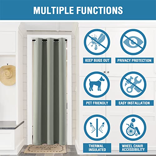 Doorway Curtain Blackout Closet Door Curtain Room Divider Window Treatment Curtain for Bedroom Thermal Insulated Privacy Drape Soundproof Grommet Door Curtain, 42 x 80 inches, 1 Panel, Light Sage