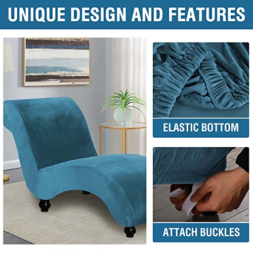 Chaise Lounge Cover Velvet Chaise Lounge Couch Cover High Stretch Chaise Lounge Slipcover Luxury Lounge Chair Cover for Living Room Soft Furniture Protector for Dog, Machine Washable, Peacock Blue
