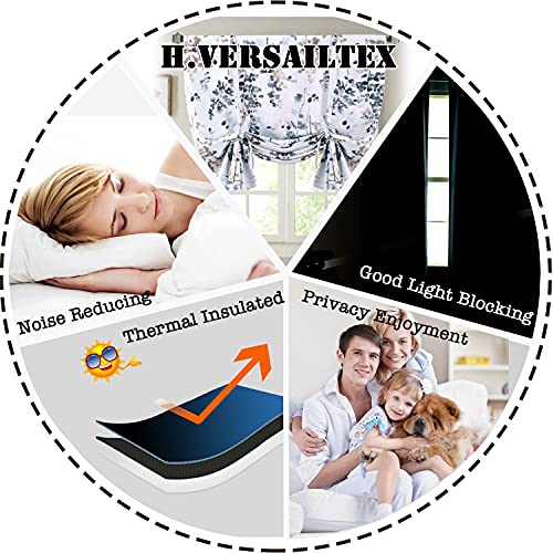 Blackout Tie Up Curtain - Thermal Insulated Balloon Curtain for Small Window Adjustable Kitchen Tie Up Curtain (Floral Pattern in Bluestone and Taupe, Rod Pocket Panel, 42 inches W x 63 inches L)