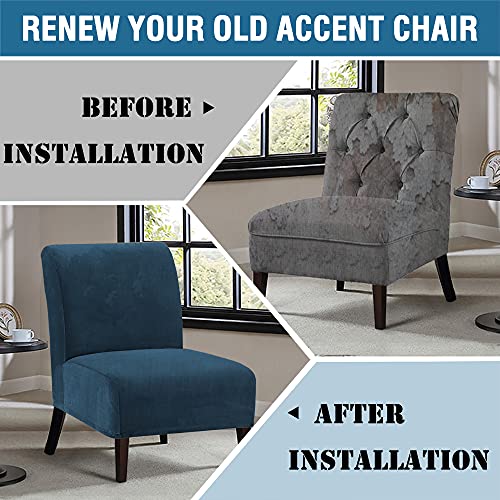 Armless Chair Slipcover Thick Striped Velvet Accent Chair Cover for Living Room High Stretch Slipper Chair Slipcover Removable Furniture Protector with Elastic Bottom, Machine Washable, Navy