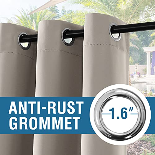 H.VERSAILTEX Indoor Outdoor Curtains for Patio Waterproof Stainless Steel Silver Grommet Thermal Insulated Blackout Outdoor Drapes for Deck/Gazebo, Taupe, 52x84 Inch, 1 Panel