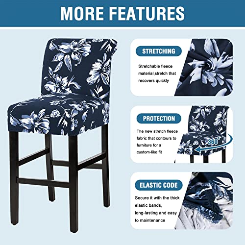 H.VERSAILTEX Stretch Bar Stool Cover Set of 4 Pub Counter Stool Chair Slipcover for Dining Room Cafe Height Side Chairs Feature Modern Floral Printed Design, Navy