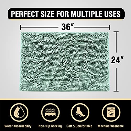 H.VERSAILTEX Bath Mat Bath Rug for Bathroom Luxury Chenille Bathroom Rug Mat Extra Soft and Absorbent Microfiber Shaggy Rugs Non Slip Rug Quick Dry Bath Mat Washable, 24 x 36 Inches, Aqua Foam
