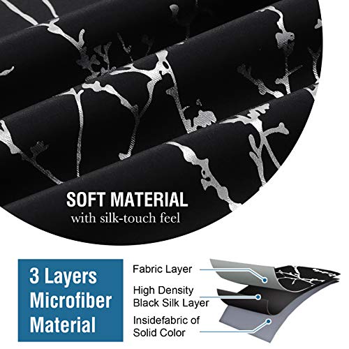 H.VERSAILTEX Blackout Curtains for Bedroom Foil Print Twig Tree Branch Thermal Insulated Grommet Curtain Drapes Light Blocking Thick Soft Window Curtains for Living 52 x 45 Inch Jet Black 2 Panels