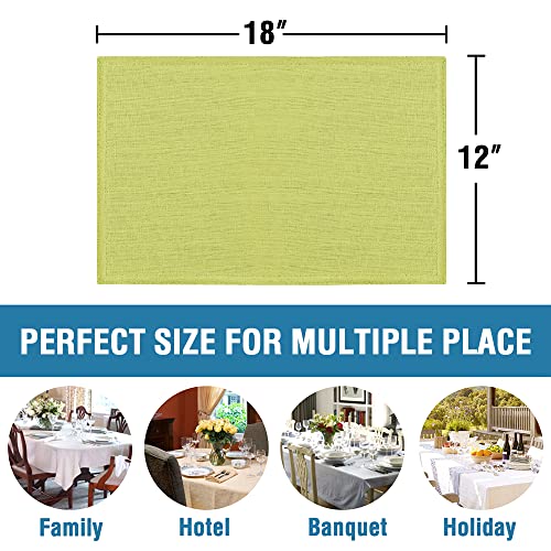 H.VERSAILTEX Linen Placemats Set of 6 Premium Solid Table Placemats for Dining Table Spill-Proof Waterproof Table Mats Heat-Resistant Kitchen Table Mats Washable, 12x18 inches, Lemon