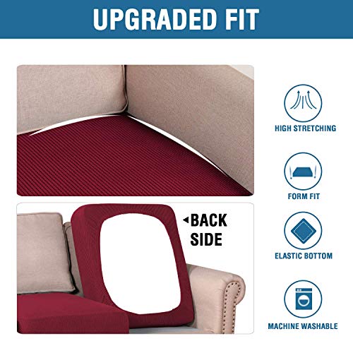 H.VERSAILTEX Super Stretch Individual Seat Cushion Covers Sofa Covers Couch Cushion Covers Slipcovers Featuring Thick Jacquard Textured Twill Fabric (2 Piece Large Sofa Cushion Covers, Burgundy Red)