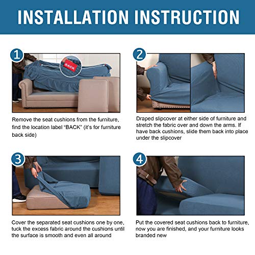 H.VERSAILTEX 4 Piece Stretch Sofa Covers for 3 Cushion Couch Covers for Living Room Furniture Slipcovers (Base Cover Plus 3 Seat Cushion Covers) Upgraded Thicker Jacquard Fabric (XL Sofa, Dusty Blue)