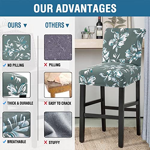H.VERSAILTEX Stretch Bar Stool Cover Set of 6 Pub Counter Stool Chair Slipcover for Dining Room Cafe Height Side Chairs Feature Modern Floral Printed Design, Green