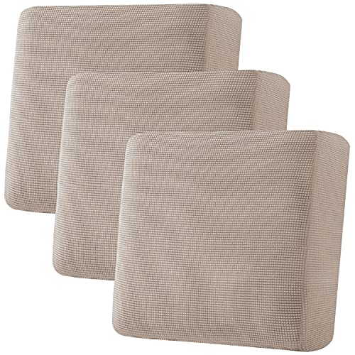 H.VERSAILTEX Super Stretch Individual Seat Cushion Covers Sofa Covers Couch Cushion Covers Slipcovers Featuring Thick Jacquard Textured Twill Fabric (3 Piece XL Sofa Cushion Covers, Sand)