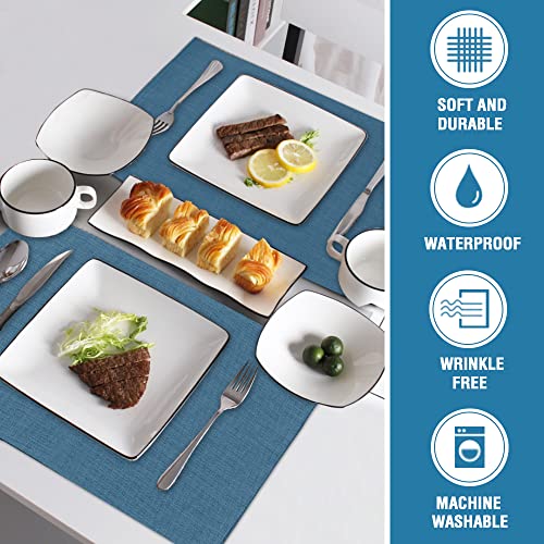 H.VERSAILTEX Linen Placemats Set of 8 Premium Solid Table Placemats for Dining Table Spill-Proof Waterproof Table Mats Heat-Resistant Kitchen Table Mats Washable, 12x18 inches, Ink Blue