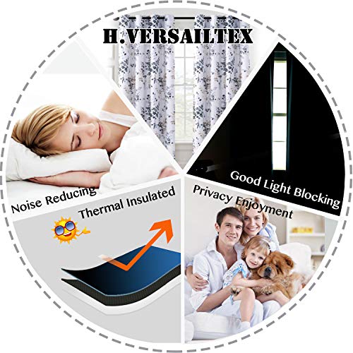 H.VERSAILTEX Blackout Curtains for Living Room Darkening Thermal Insulated Panels 45 Inch Long Light Blocking Gromment Curtains/Drapes, Bluestone and Taupe Vintage Classical Floral Printing, 2 Panels