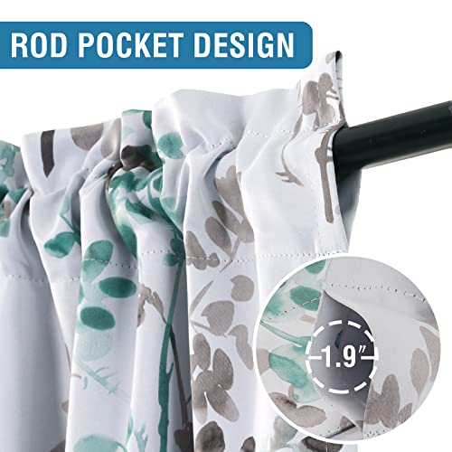 H.VERSAILTEX Blackout Kitchen Curtains Room Darkening Curtains Rod Pocket, Half Window Tier Curtains for Café, Laundry, Bedroom Grey and Turquoise Classical Floral Printing (Each 32"x 24", 2 Panels)