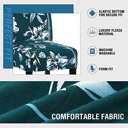 H.VERSAILTEX Stretch Bar Stool Cover Set of 6 Pub Counter Stool Chair Slipcover for Dining Room Cafe Height Side Chairs Feature Modern Floral Printed Design, Dark Teal