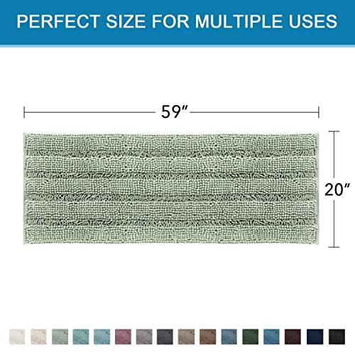 Bath Rugs for Bathroom Non Slip Bath Mats Extra Thick Chenille Striped Bath Rug Runners Oversized 59" x 20" Absorbent Fluffy Soft Shaggy Mats Dry Fast Plush Area Carpet for Bath Room - Sage