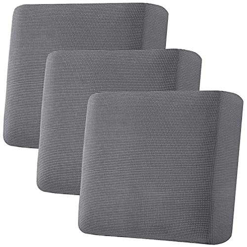 H.VERSAILTEX Super Stretch Individual Seat Cushion Covers Sofa Covers Couch Cushion Covers Slipcovers Featuring Thick Jacquard Textured Twill Fabric (3 Piece XL Sofa Cushion Covers, Grey)