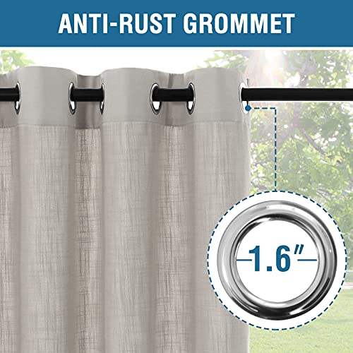 Outdoor Blackout Curtain for Patio Waterproof Linen Look Heavy Duty Indoor/Outdoor Solid Rustproof Grommet Curtain Thermal Insulated Sunlight Block Drape for Gazebo/Porch, 52”W X 108”L, Taupe, 1 Panel
