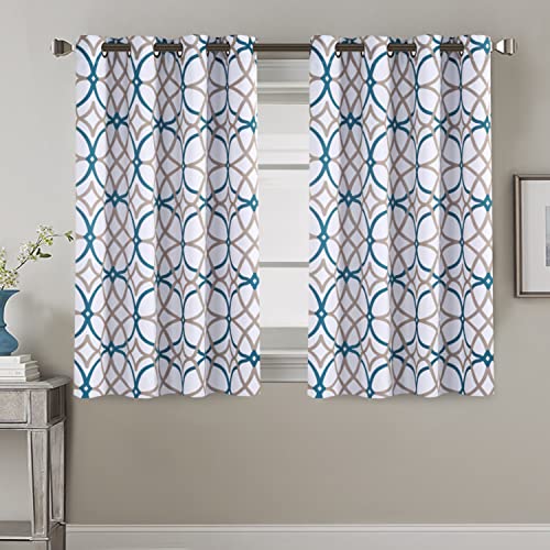 H.VERSAILTEX Blackout Curtains Printed Design 45 Inch Length 2 Panels Set Thermal Insulated Curtains for Bedroom Living Room Geometric Modern Grommet Window Drapes - Teal and Taupe