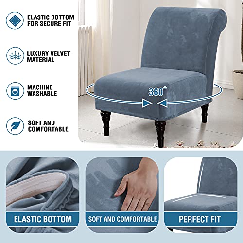 Velvet Accent Chair Covers High Stretch Armless Chair Covers for Living Room Luxury Thick Velvet Chair Slipcovers Modern Furniture Protector with Elastic Bottom, Machine Washable, Stone Blue