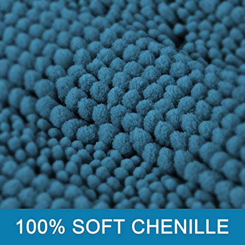 Bath Mats for Bathroom Non Slip Extra Thick Chenille Striped Bath Rug 24" x 36" Absorbent Non Skid Fluffy Soft Shaggy Rugs Washable Dry Fast Plush Mats for Indoor, Bath Room, Tub - Turquoise Blue