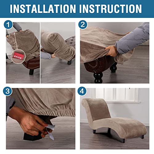 Chaise Lounge Cover Velvet Chaise Lounge Couch Cover High Stretch Chaise Lounge Slipcover Luxury Lounge Chair Cover for Living Room Soft Furniture Protector for Dog, Machine Washable, Taupe