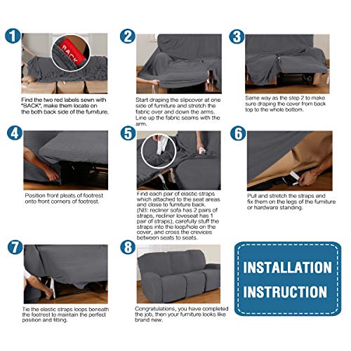 H.VERSAILTEX Super Stretch Recliner Sofa Covers Reclining Couch Covers Recliner Sofa Slipcovers 3 Seater Furniture Covers Thick Soft Jacquard Fabric Form Fitting and Easy Put On, Grey