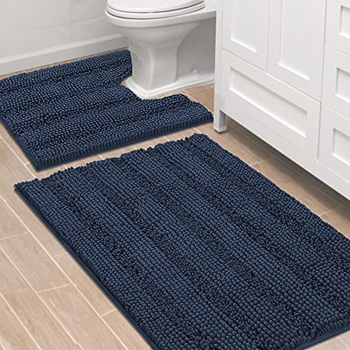 PrimeBeau Bathroom Rugs Bath Rug Set 12 Piece Bathroom Contour Rug Toilet Mat Sets Non Slip Contour Bath Rug Ultra Thick Water Absorbent Striped Bath Mats Washable