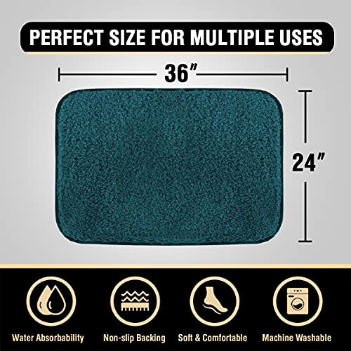 Bathroom Rug Tufted Bath Rug Bath Mat Non Slip Area Rug 24" x 36" Extra Soft Thick Absorbent Shaggy Kitchen Rug Indoor Mat Washable Microfiber Bath Mat for Bathroom Living Room Fast Dry - Dark Teal