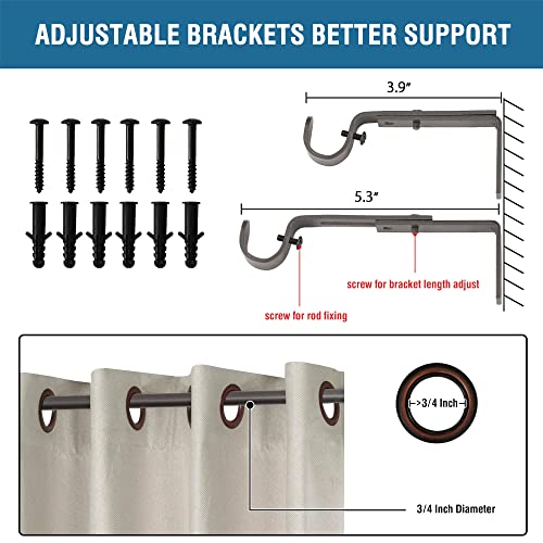 H.VERSAILTEX Window Curtain Rods for Windows 48 to 86 Inches Splicing Adjustable 3/4 Inch Diameter Single Window Curtain Rod Set with Cylindrical Finials, Pewter