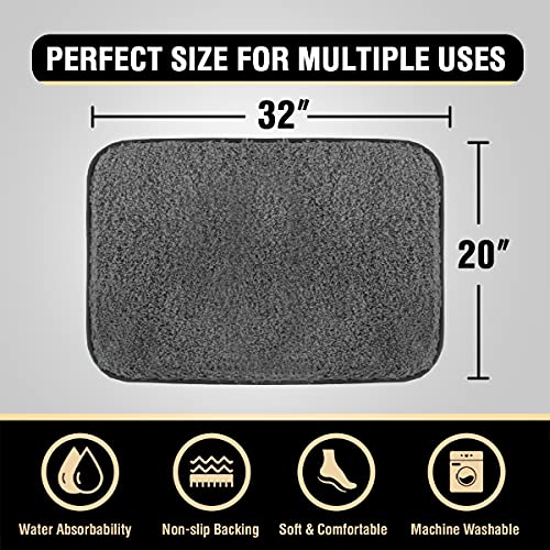 Bathroom Rug Tufted Bath Rug Bath Mat Non Slip Area Rug 20" x 32" Extra Soft Thick Absorbent Shaggy Kitchen Rug Indoor Mat Washable Microfiber Bath Mat for Bathroom Living Room Fast Dry - Grey