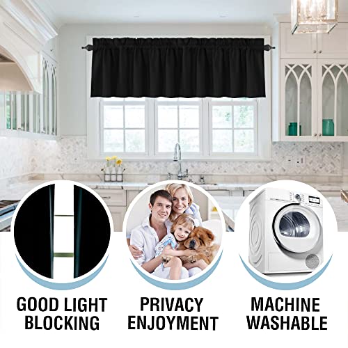 H.VERSAILTEX 100% Blackout Curtain Valances for Kitchen Windows/Bathroom/Living Room/Bedroom Thermal Insulated Rod Pocket Valances for Windows, 4 Pack, 52" x 18", Jet Black