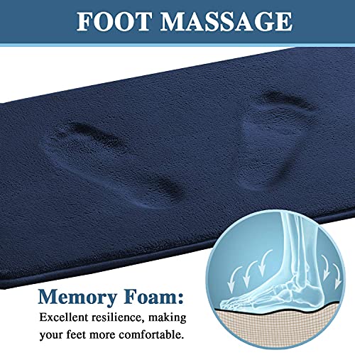 Bath Mat Memory Foam Set Bathroom Rug Set Flannel Velvety Bath Mat Luxury Extra Soft and Absorbent Non Slip Rugs for Bathroom/Bedroom Washable(Curved Set 24"x 36" Plus 20"x 24"U, Navy)