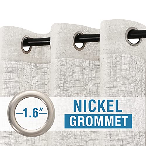 H.VERSAILTEX Linen Curtains Natural Linen Blended for Living Room Burlap Linen Textured Light Filtering Nickel Grommet Curtains Bedroom Curtains 2Panel Sets Privacy Added, 52inx108in, Off White