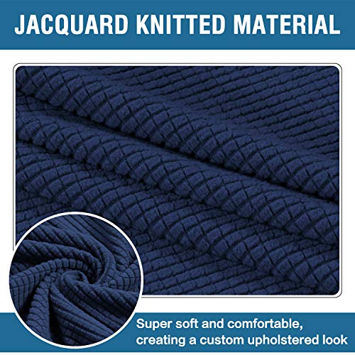 H.VERSAILTEX Square Ottoman Covers Ottoman Slipcovers Folding Storage Stool Furniture Protector Form Fit with Elastic Bottom, Stretch High Spandex Small Checks Jacquard Fabric(Medium,Navy)