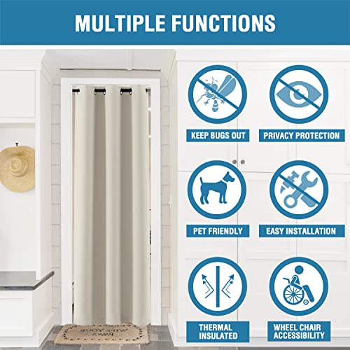 Doorway Curtain Blackout Closet Door Curtain Room Divider Window Treatment Curtain for Bedroom Thermal Insulated Privacy Drape Soundproof Grommet Door Curtain, 42 x 80 inches, 1 Panel, Ivory/Cream