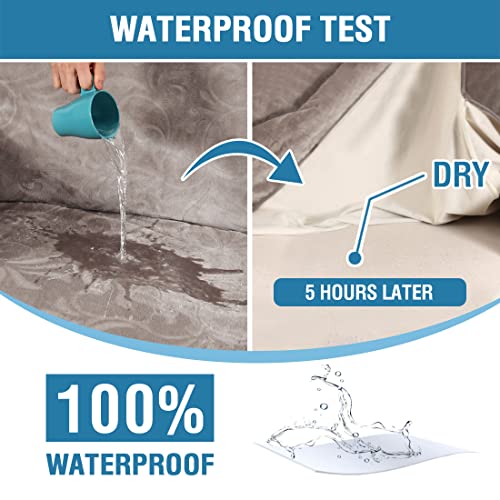 Sofa Slipcover 100% Waterproof Sofa Cover Couch Cover Premium Velvet Classic Flower Pattern Furniture Protector Non Slip with Elastic Straps for Pets Dogs Width Up to 52 Inch (Medium Sofa, Taupe)