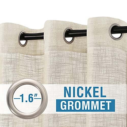 H.VERSAILTEX Linen Curtains Natural Linen Blended Curtains for Living Room Burlap Linen Textured Light Filtering Nickel Grommet Curtains Bedroom Curtains 2 Panel Sets Privacy Added, 52inx63in, Ivory