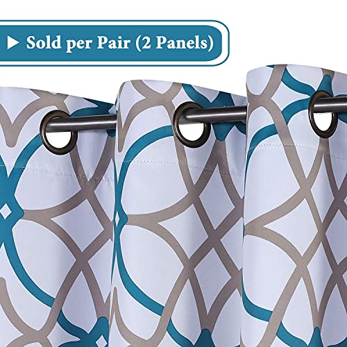 H.VERSAILTEX Blackout Curtains Printed Design 54 Inch Length 2 Panels Set Thermal Insulated Curtains for Bedroom Living Room Geometric Modern Grommet Window Drapes - Teal and Taupe