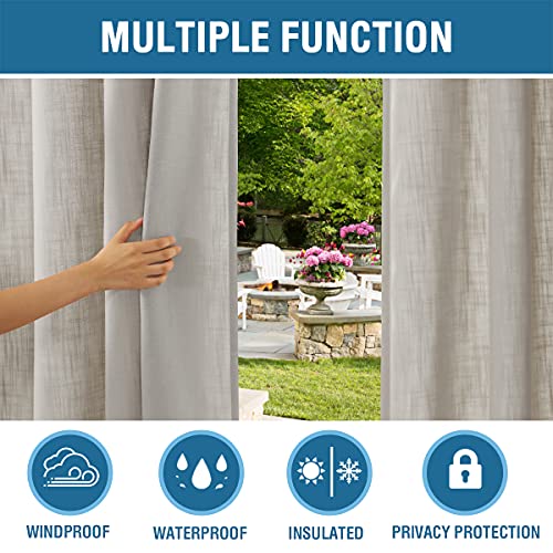 Outdoor Blackout Curtain for Patio Waterproof Linen Look Heavy Duty Indoor/Outdoor Solid Rustproof Grommet Curtain Thermal Insulated Sunlight Block Drape for Gazebo/Porch, 52”W X 108”L, Taupe, 1 Panel