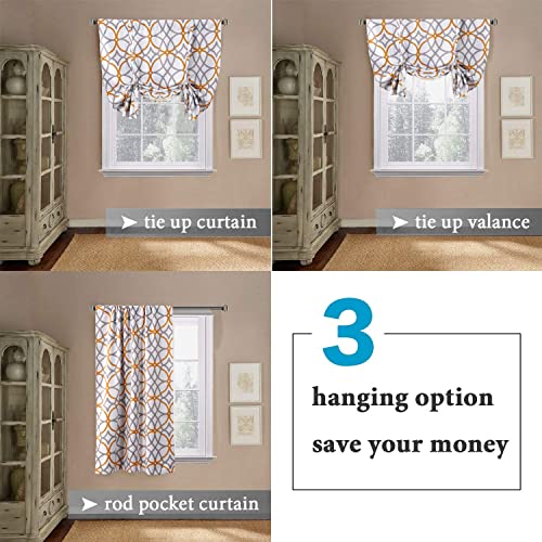 Blackout Curtain Thermal Insulated Adjustable Tie Up Shade Balloon Window Shade, Room Darkening Rod Pocket Curtain - 42" Wide by 63" Long - Mustard and Grey Geo Pattern