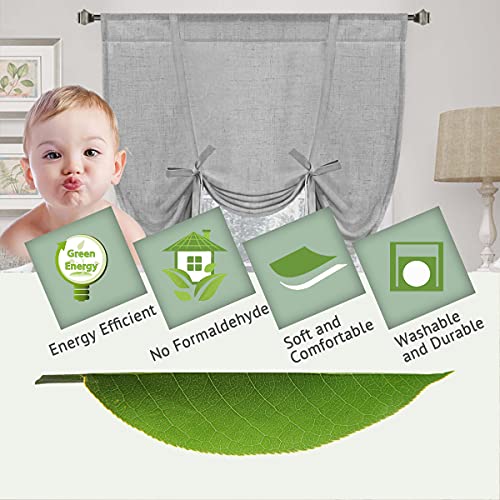 H.VERSAILTEX Tie Up Linen Curtains 63 Inch Length Nature Linen Textured Privacy Curtain Multi Hanging Ways Shade Balloon Window Shade Rod Pocket Casual Curtain - 42x63 - 2 Panels, Dove