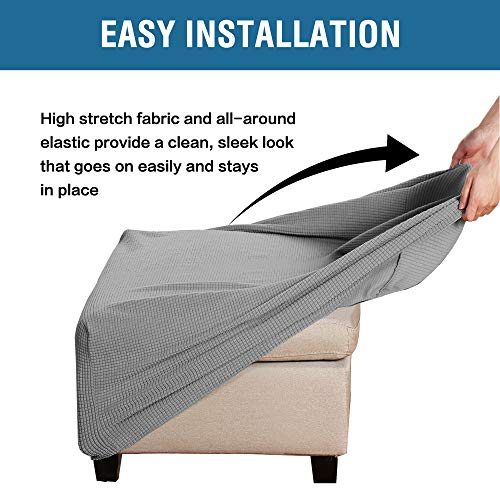 H.VERSAILTEX Square Ottoman Covers Ottoman Slipcovers Folding Storage Stool Furniture Protector Form Fit with Elastic Bottom, Stretch High Spandex Small Checks Jacquard Fabric(Medium,Dove)