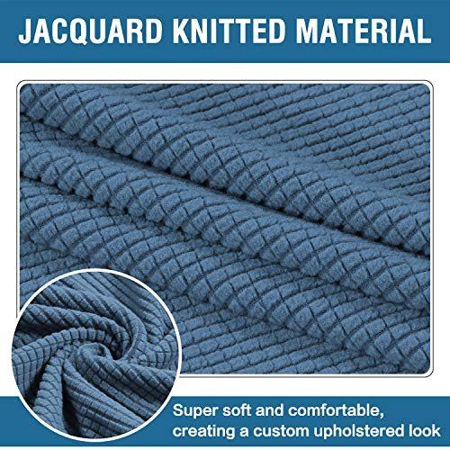 H.VERSAILTEX Square Ottoman Covers Ottoman Slipcovers Folding Storage Stool Furniture Protector Form Fit with Elastic Bottom, Stretch High Spandex Small Checks Jacquard Fabric(Medium,Dusty Blue)