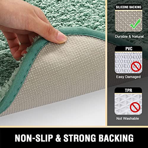 H.VERSAILTEX Toilet Rug Toilet Mats for Bathroom Curved Bath Mat Non Slip Corner Bath Rug Carpet for Toilet Extra Soft Thick Absorbent Contour Toilet Mat Washable, 20 x 38.5 inch - Aqua