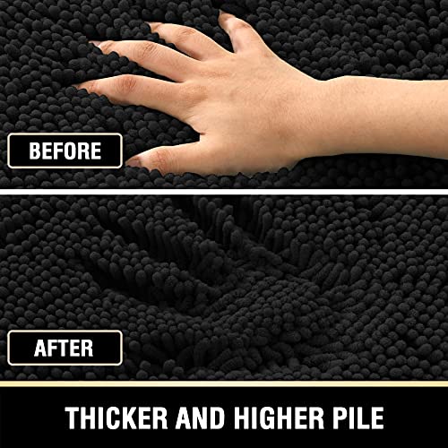H.VERSAILTEX Bath Mat Bath Rug for Bathroom Luxury Chenille Bathroom Rug Mat Extra Soft and Absorbent Microfiber Shaggy Rugs Non Slip Rug Quick Dry Bath Mat Washable, 24 x 47 Inches, Black