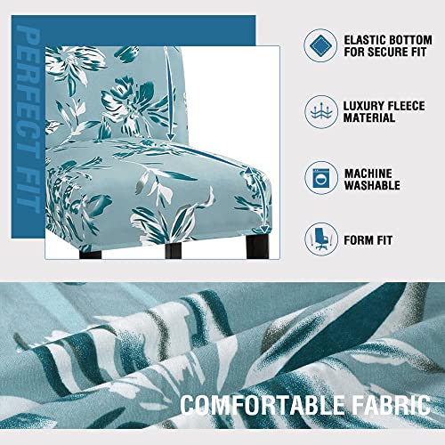 H.VERSAILTEX Stretch Bar Stool Cover Set of 6 Pub Counter Stool Chair Slipcover for Dining Room Cafe Height Side Chairs Feature Modern Floral Printed Design, Aqua