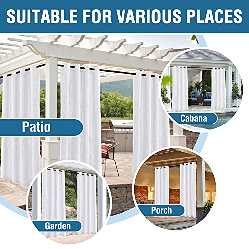 White Outdoor Curtain for Patio Waterproof Linen Look Heavy Duty Indoor/Outdoor Solid Rustproof Grommet Curtain Thermal Insulated Sunlight Block Drape for Gazebo/Porch, 52”W X 108”L,1 Panel