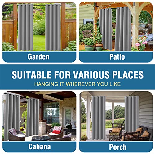 H.VERSAILTEX Indoor Outdoor Curtains for Patio Waterproof Stainless Steel Silver Grommet Thermal Insulated Blackout Outdoor Drapes for Deck/Gazebo, Dove, 52x84 Inch, 1 Panel