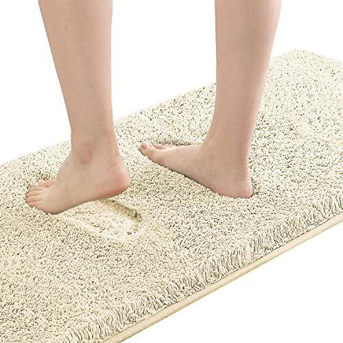 Bathroom Rug Tufted Bath Rug Bath Mat Non Slip Runner Rug 47" x 17" Extra Soft Thick Absorbent Shaggy Kitchen Rug Indoor Mat Washable Microfiber Bath Mat for Bathroom Living Room Fast Dry - Ivory