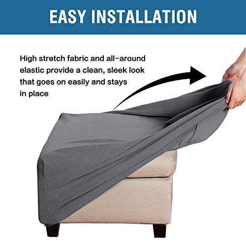 H.VERSAILTEX Square Ottoman Covers Ottoman Slipcovers Folding Storage Stool Furniture Protector Form Fit with Elastic Bottom, Stretch High Spandex Small Checks Jacquard Fabric(Medium,Grey)